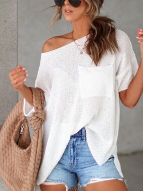 NWT VICI DAVI & DANI PRUDENCE KNIT OVERSIZED TOP IN WHITE SZ XS